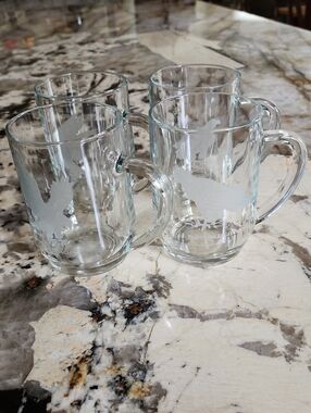 Etched Eagle Glass Mugs - Set of 4